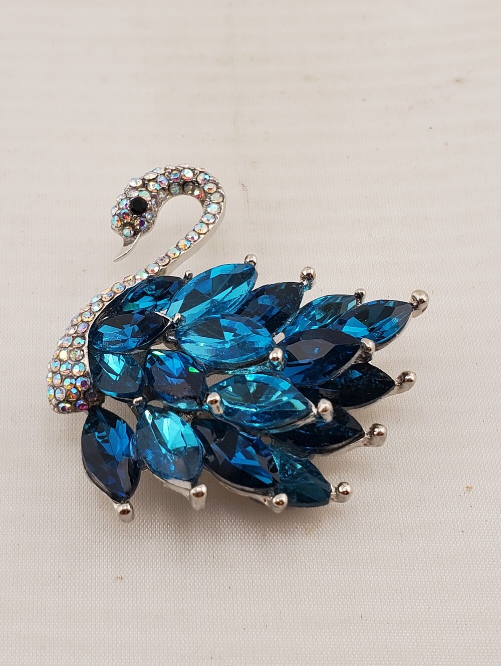 Blue Marquise Rhinestone Swan Brooch
